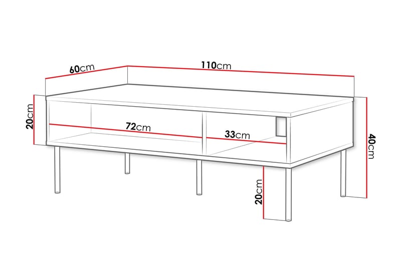 Laholm 110 cm Rektangulært Sofabord med Hyller i Malt Tre - Hvit - Møbler - Bord - Sofabord
