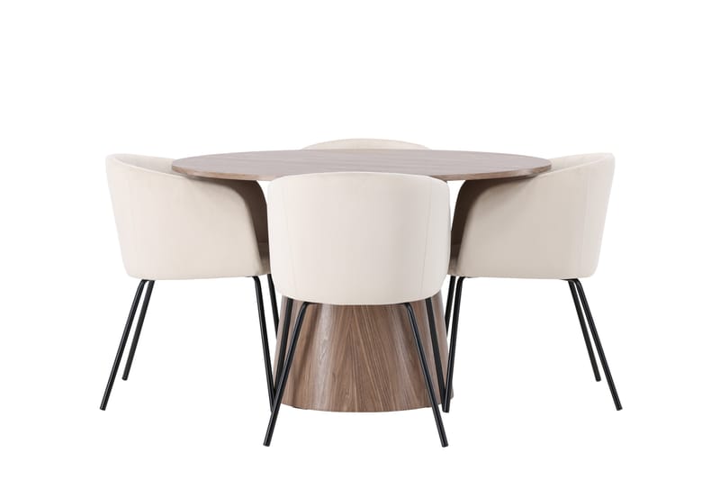 Lanzo Matgruppe 120 cm Rund med 4 Berit Stoler - Natur - Møbler - Bord - Spisegrupper