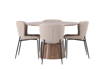 Lanzo Matgruppe 120 cm Rund med 4 Modesto Stoler - Natur - Møbler - Bord - Spisegrupper