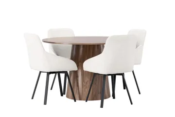 Lanzo Matgruppe 120 cm Rund med 4 Rosie Stoler - Natur - Møbler - Bord - Spisegrupper