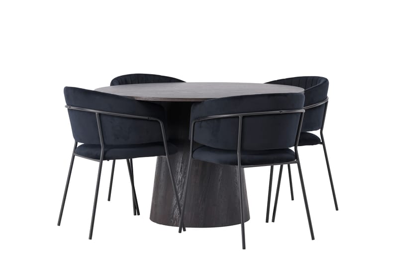 Lanzo Matgruppe 120 cm Rund med 4 Selma Stoler - Sort - Møbler - Bord - Spisegrupper