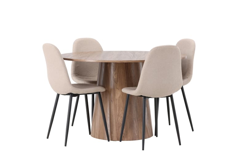 Lanzo Matgruppe 120 cm Rund med 4 Polar Stoler - Natur - Møbler - Bord - Spisegrupper