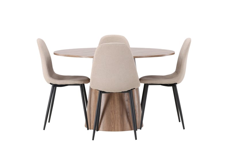 Lanzo Matgruppe 120 cm Rund med 4 Polar Stoler, Natur