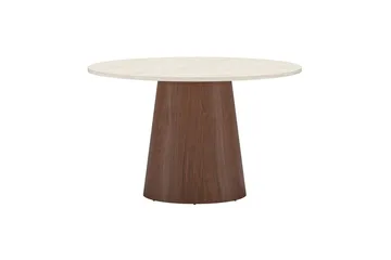 Lanzo Rundt Spisebord 120 cm i Tre med Valnøtt- og Travertinutseende - Beige - Møbler - Bord - Spisebord & kjøkkenbord