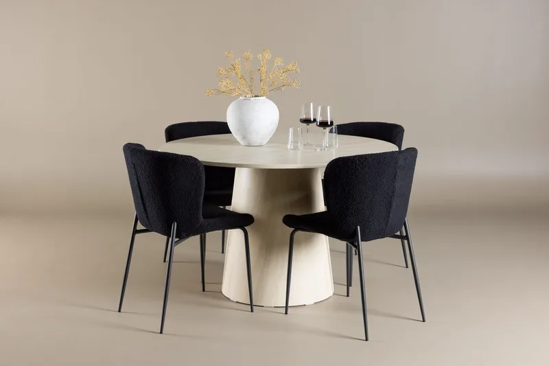 Lanzo Rundt Spisebord 120 cm med 4 Modesto Spisestoler