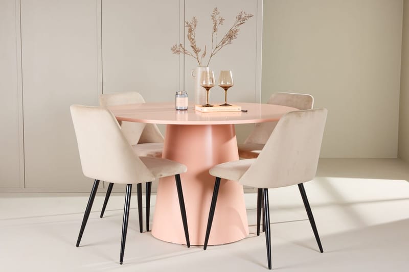 Lanzo rundt spisebord 120 cm med 4 Night spisestoler