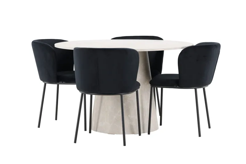 Lanzo spisebord 120 cm rundt med 4 Edina spisestoler - Møbler - Bord - Spisegrupper