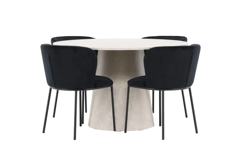 Lanzo spisebord 120 cm rundt med 4 Edina spisestoler - Møbler - Bord - Spisegrupper