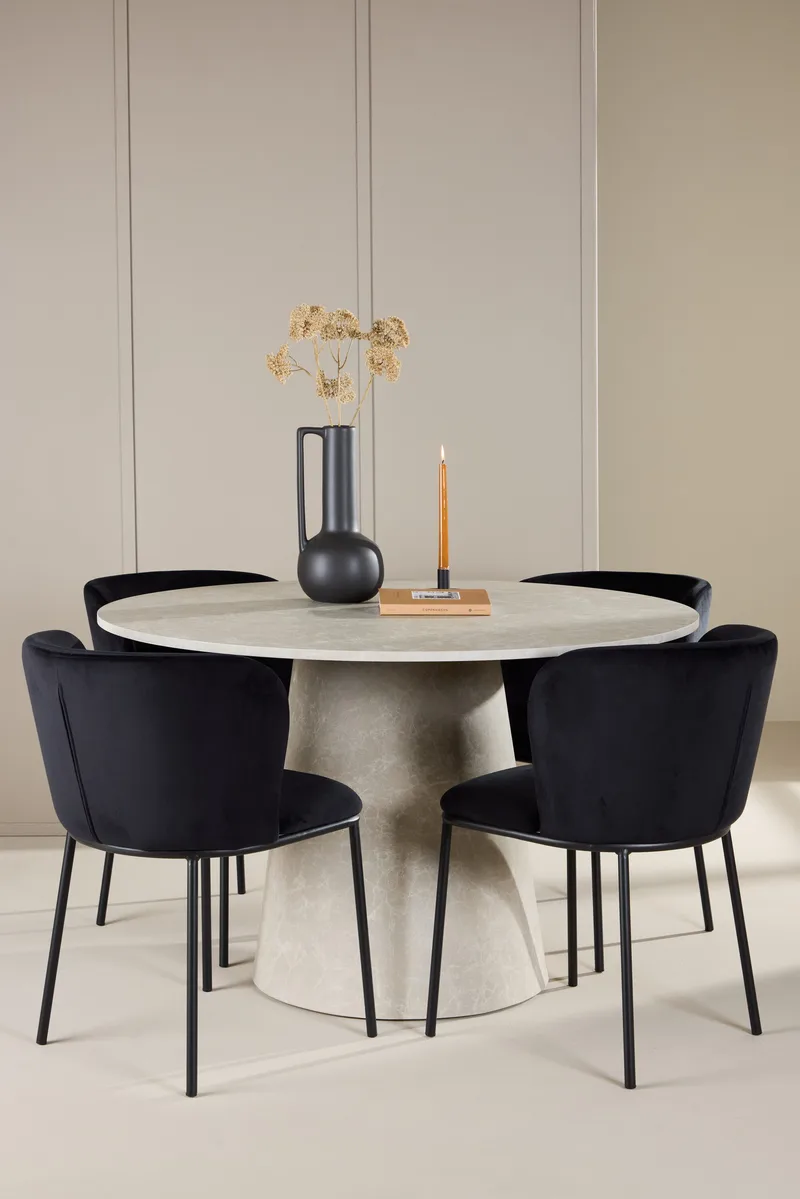 Lanzo spisebord 120 cm rundt med 4 Edina spisestoler - Møbler - Bord - Spisegrupper