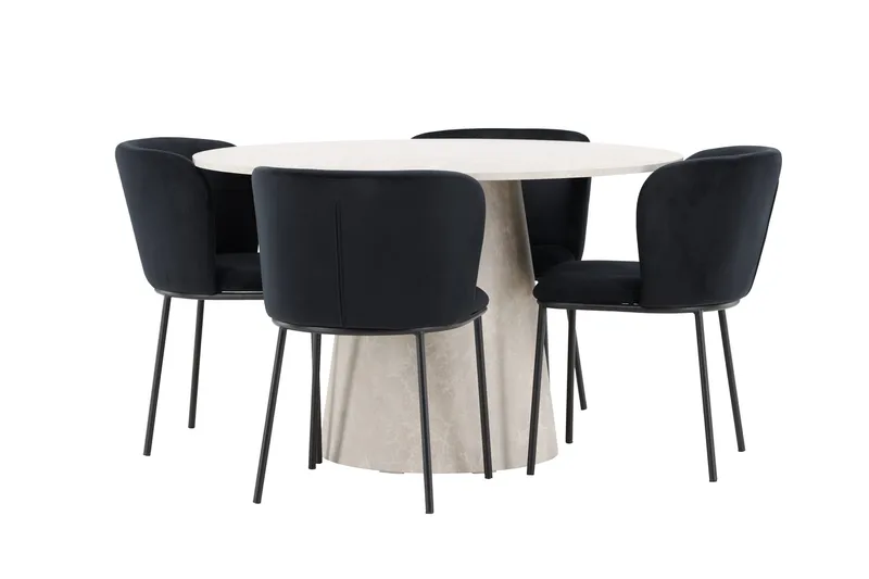 Lanzo spisebord 120 cm rundt med 4 Edina spisestoler - Møbler - Bord - Spisegrupper