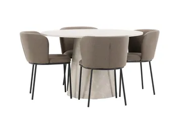 Lanzo spisebord 120 cm rundt med 4 Edina spisestoler - Møbler - Bord - Spisegrupper