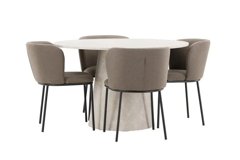 Lanzo spisebord 120 cm rundt med 4 Edina spisestoler - Møbler - Bord - Spisegrupper