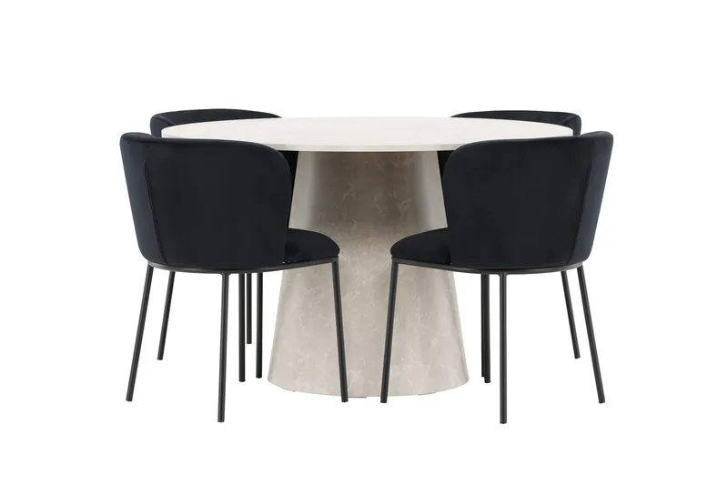 Lanzo spisebord 120 cm rundt med 4 Edina spisestoler - Møbler - Bord - Spisegrupper