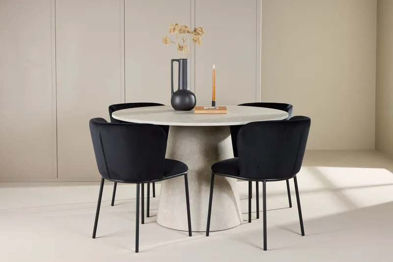 Lanzo spisebord 120 cm rundt med 4 Edina spisestoler - Møbler - Bord - Spisegrupper