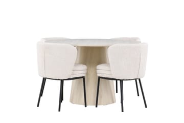 Lanzo Spisegruppe 120 cm Rund med 4 Agnes stoler - Whitewash/Hvid - Møbler - Bord - Spisegrupper