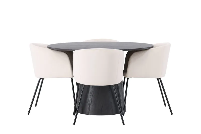 Lanzo Spisegruppe 120 cm Rund med 4 Berit Stoler, Beige