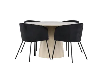 Lanzo Spisegruppe 120 cm Rund med 4 Berit stoler - Whitewash/Sort - Møbler - Bord - Spisegrupper