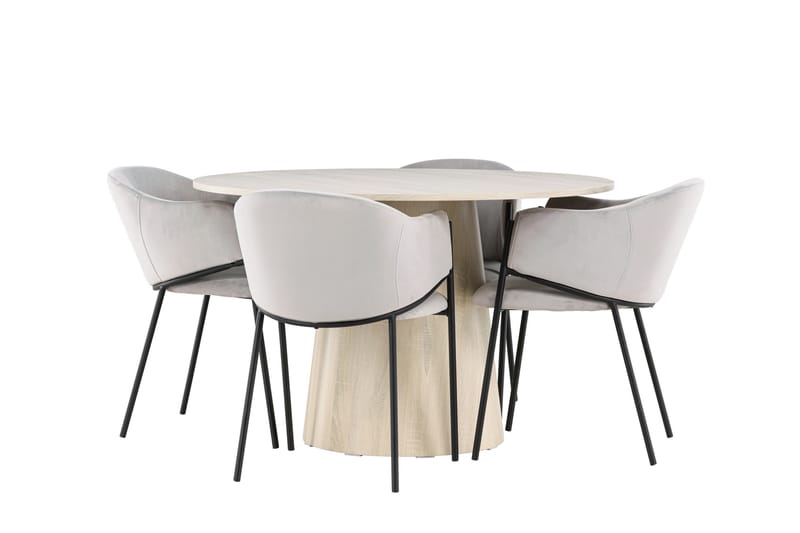 Lanzo Spisegruppe 120 cm Rund med 4 Evelina stoler - Whitewash/Grå - Møbler - Bord - Spisegrupper