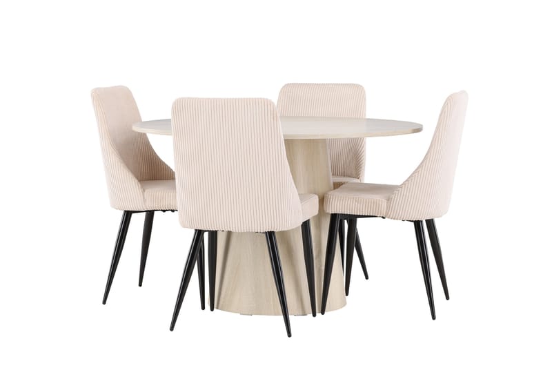 Lanzo Spisegruppe 120 cm Rund med 4 Leone stoler - Whitewash/Beige - Møbler - Bord - Spisegrupper