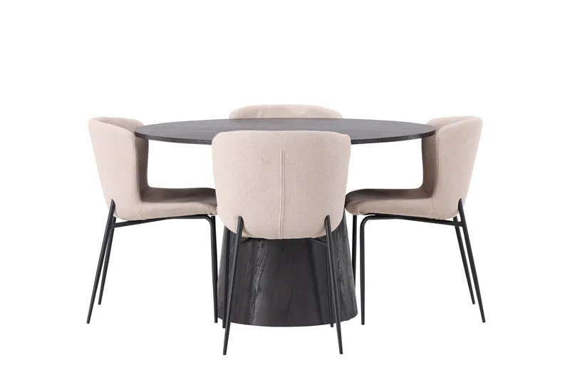Lanzo Spisegruppe 120 cm Rund med 4 Modesto Stoler, Beige
