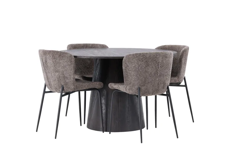Lanzo Spisegruppe 120 cm Rund med 4 Modesto Stoler - Sort - Møbler - Bord - Spisegrupper