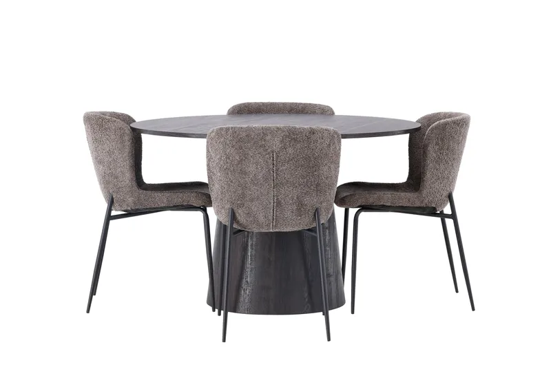 Lanzo Spisegruppe 120 cm Rund med 4 Modesto Stoler - Sort - Møbler - Bord - Spisegrupper