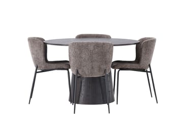 Lanzo Spisegruppe 120 cm Rund med 4 Modesto Stoler - Sort - Møbler - Bord - Spisegrupper