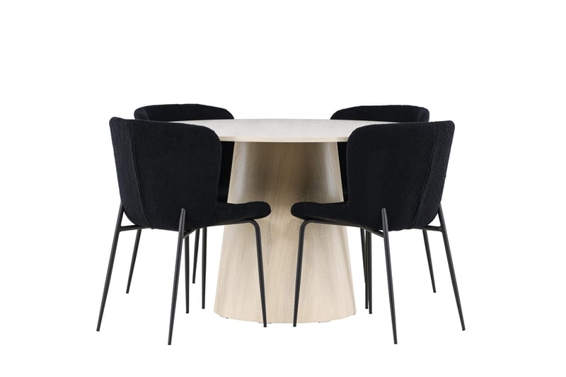 Lanzo Spisegruppe 120 cm Rund med 4 Modesto stoler - Whitewash/Sort - Møbler - Bord - Spisegrupper
