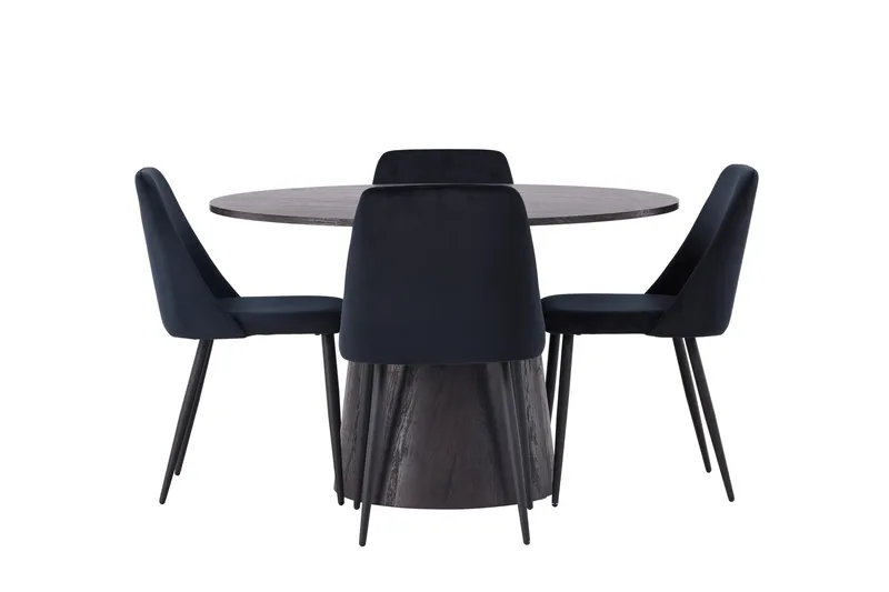 Lanzo Spisegruppe 120 cm Rund med 4 Night Stoler, Sort