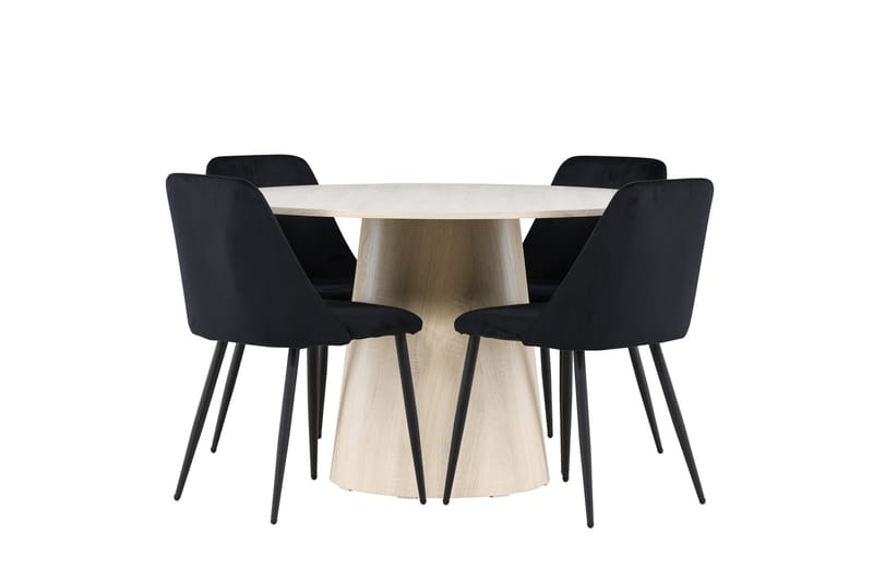 Lanzo Spisegruppe 120 cm Rund med 4 Night stoler, Whitewash/Sort