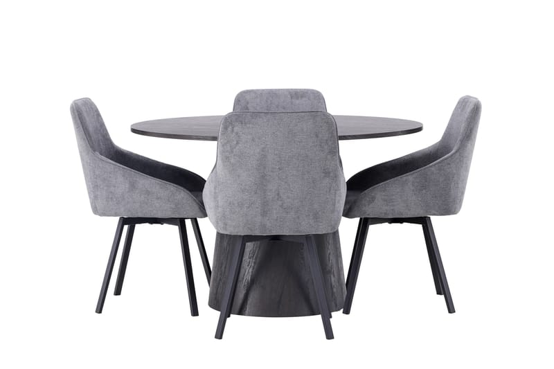 Lanzo Spisegruppe 120 cm Rund med 4 Rosie Stoler, Sort