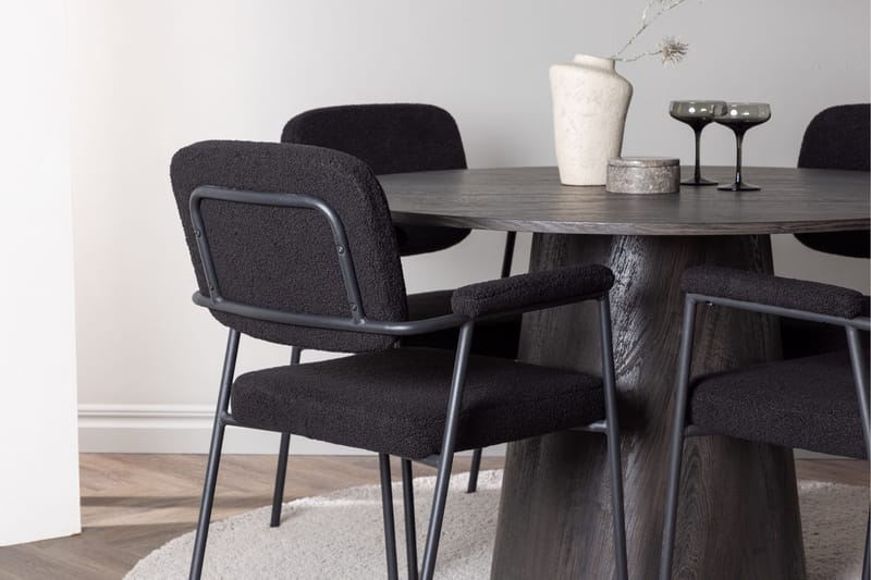 Lanzo Spisegruppe 120 cm Rund med 4 Yesterday Stoler - Sort - Møbler - Bord - Spisegrupper