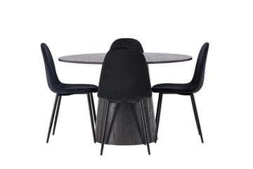 Lanzo Spisegruppe 120 cm Rund med 4 Polar Stoler - Sort - Møbler - Bord - Spisegrupper