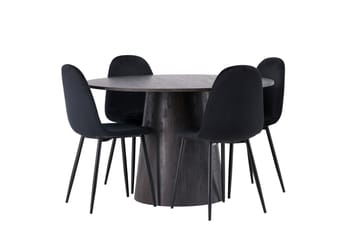 Lanzo Spisegruppe 120 cm Rund med 4 Polar Stoler - Sort - Møbler - Bord - Spisegrupper