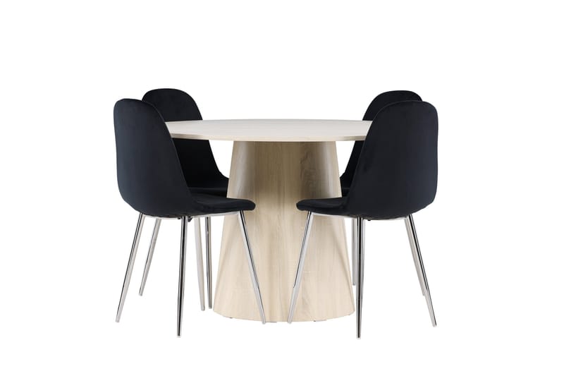 Lanzo Spisegruppe 120 cm Rund med 4 Polar stoler - Whitewash/Sort - Møbler - Bord - Spisegrupper