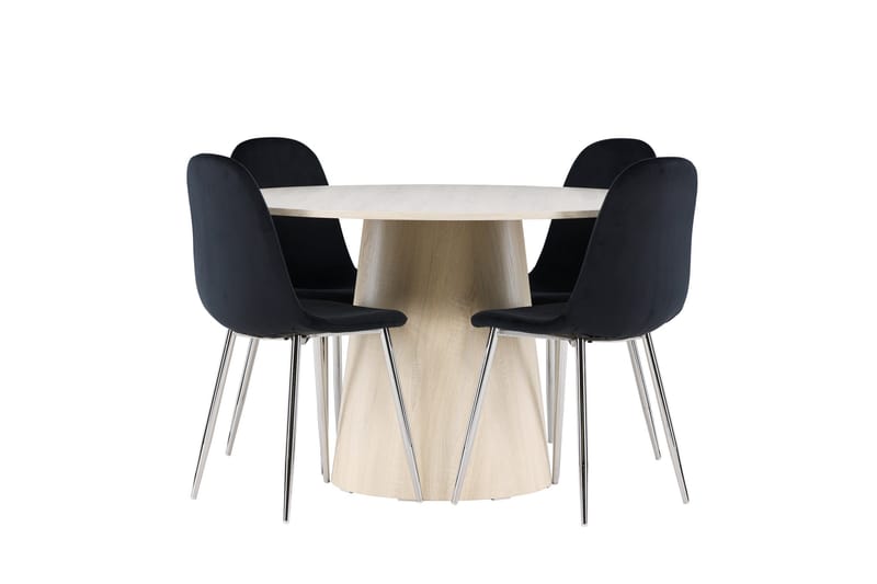 Lanzo Spisegruppe 120 cm Rund med 4 Polar stoler - Whitewash/Sort - Møbler - Bord - Spisegrupper
