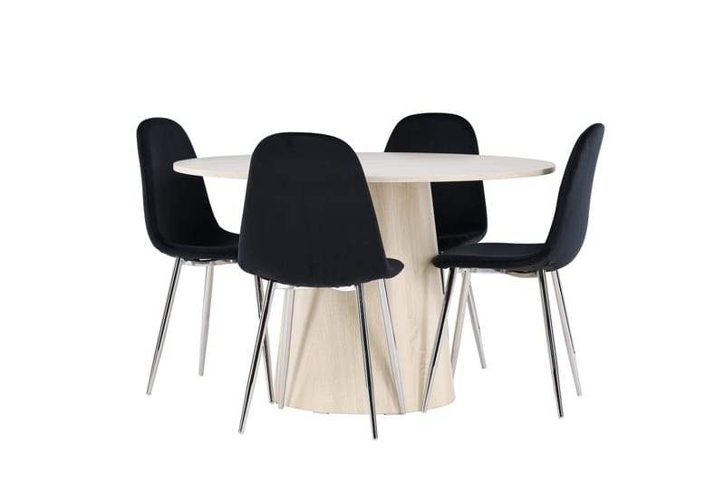 Lanzo Spisegruppe 120 cm Rund med 4 Polar stoler - Whitewash/Sort - Møbler - Bord - Spisegrupper