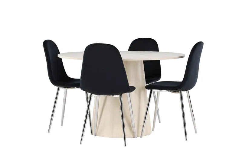 Lanzo Spisegruppe 120 cm Rund med 4 Polar stoler, Whitewash/Sort