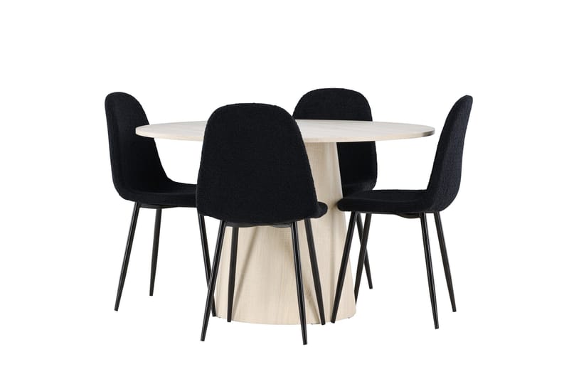 Lanzo Spisegruppe 120 cm Rund med 4 Polar stoler, Whitewash/Sort