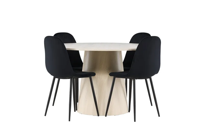 Lanzo Spisegruppe 120 cm Rund med 4 Polar stoler, Whitewash/Sort