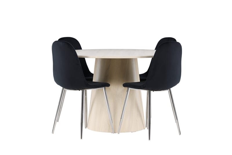 Lanzo Spisegruppe 120 cm Rund med 4 Polar stoler - Whitewash/Sort - Møbler - Bord - Spisegrupper