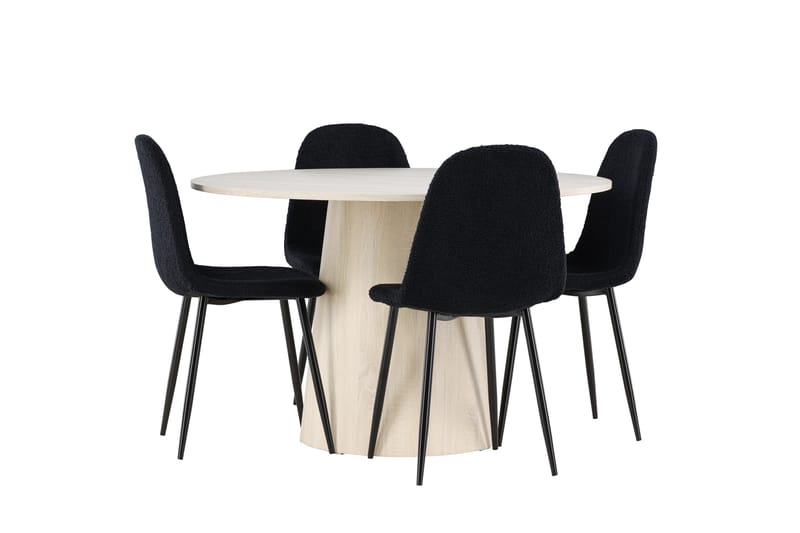 Lanzo Spisegruppe 120 cm Rund med 4 Polar stoler - Whitewash/Sort - Møbler - Bord - Spisegrupper