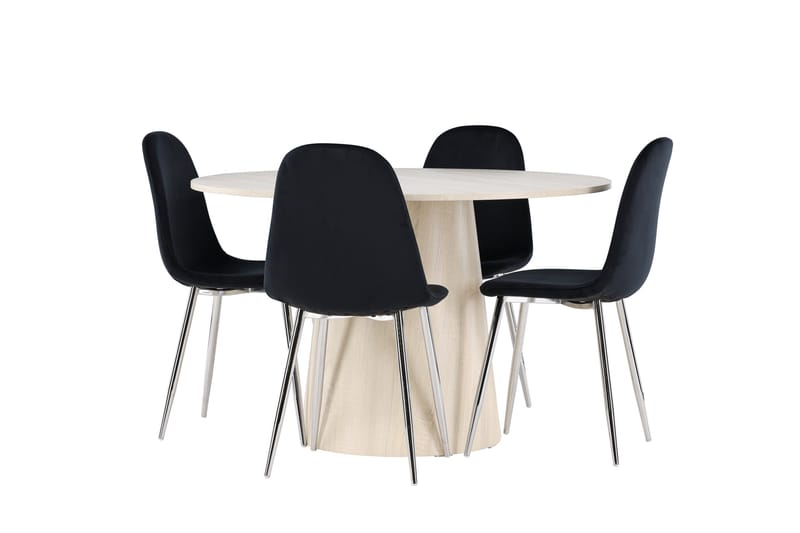 Lanzo Spisegruppe 120 cm Rund med 4 Polar stoler - Whitewash/Sort - Møbler - Bord - Spisegrupper