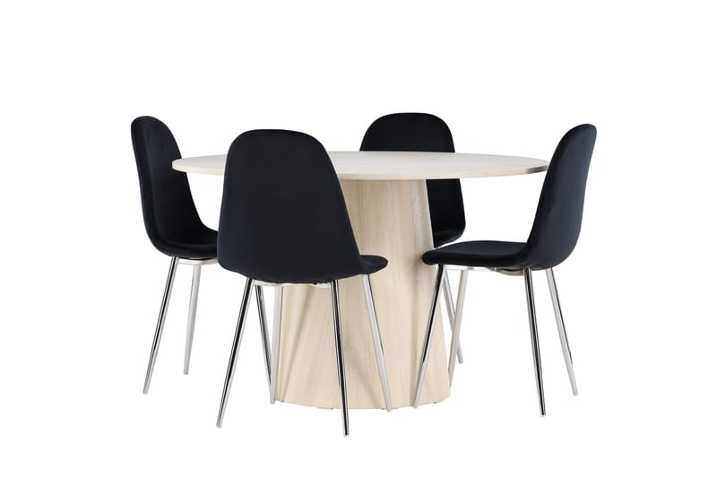 Lanzo Spisegruppe 120 cm Rund med 4 Polar stoler - Whitewash/Sort - Møbler - Bord - Spisegrupper