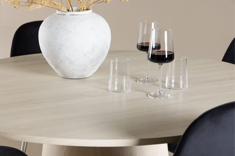 Lanzo Spisegruppe 120 cm Rund med 4 Polar stoler - Whitewash/Sort - Møbler - Bord - Spisegrupper