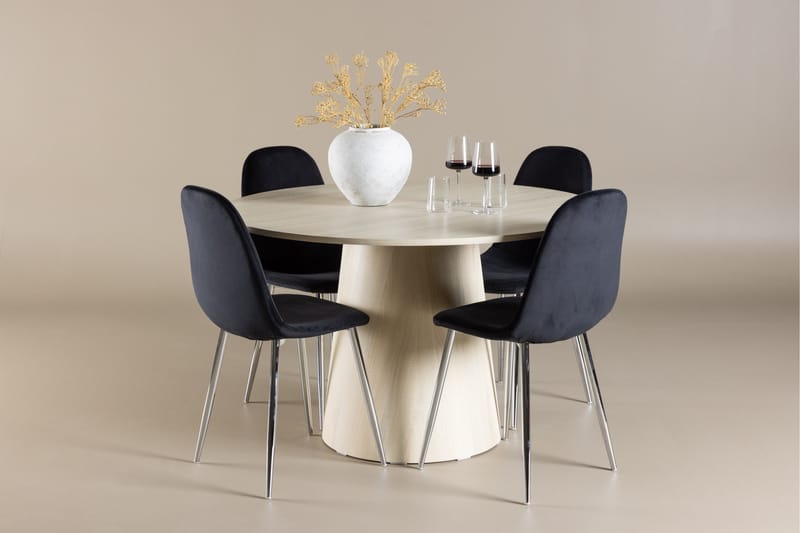 Lanzo Spisegruppe 120 cm Rund med 4 Polar stoler - Whitewash/Sort - Møbler - Bord - Spisegrupper