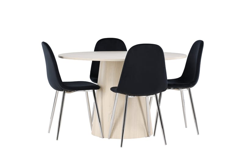 Lanzo Spisegruppe 120 cm Rund med 4 Polar stoler - Whitewash/Sort - Møbler - Bord - Spisegrupper