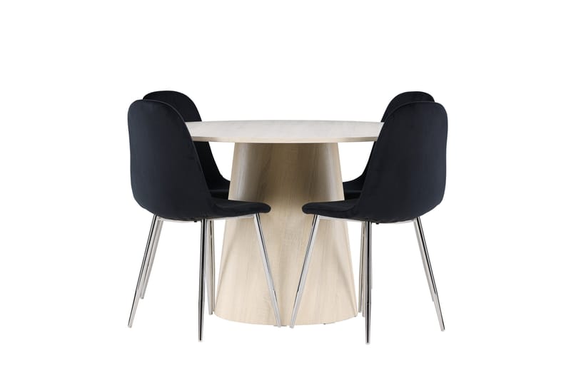 Lanzo Spisegruppe 120 cm Rund med 4 Polar stoler - Whitewash/Sort - Møbler - Bord - Spisegrupper