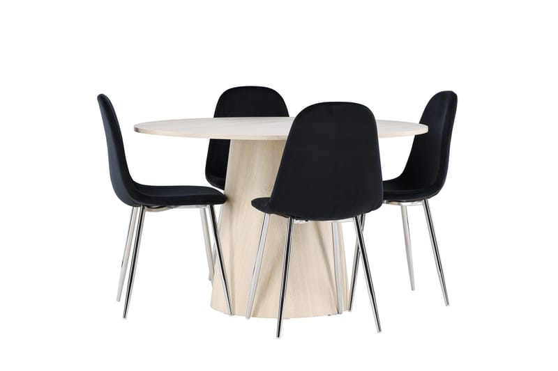 Lanzo Spisegruppe 120 cm Rund med 4 Polar stoler - Whitewash/Sort - Møbler - Bord - Spisegrupper