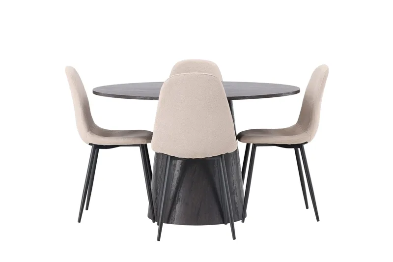 Lanzo Spisegruppe 120 cm Rund med 4 Polar Stoler, Beige